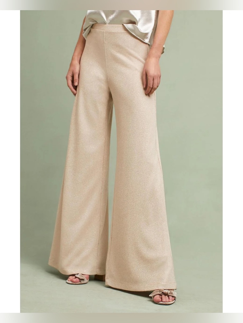 Feather Bone by Anthropologie Beige Knit Wide-Leg Pull-On Pants Stretch L